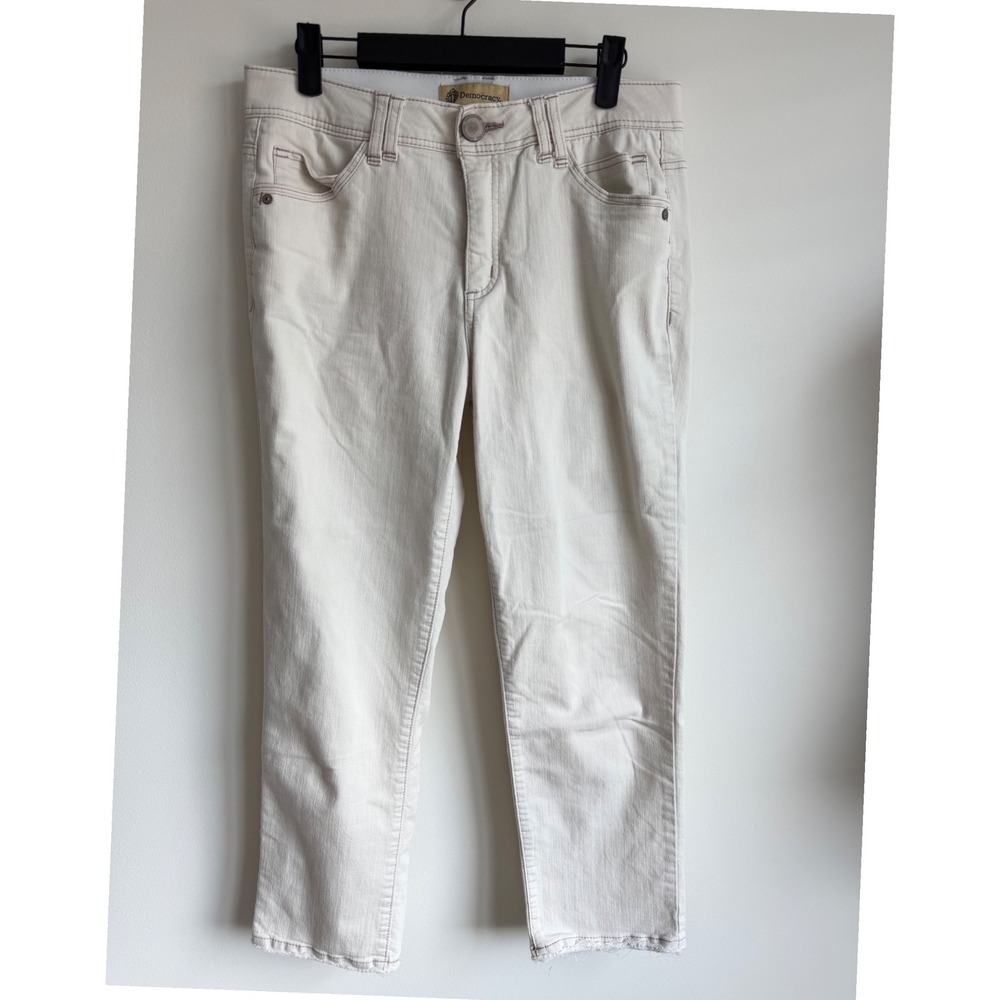 Democracy Jeans Cream Cotton Blend Minimalist Ab Technology Straight Leg Pants 8
